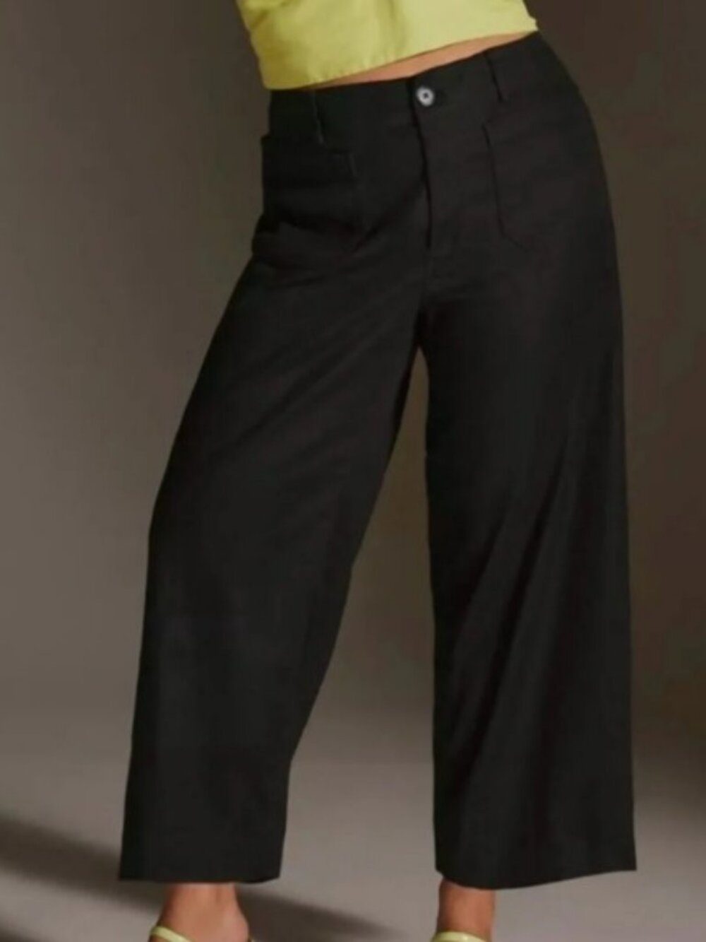 Maeve Anthropologie Colette Knit High Rise Wide Leg Black Cropped Pant